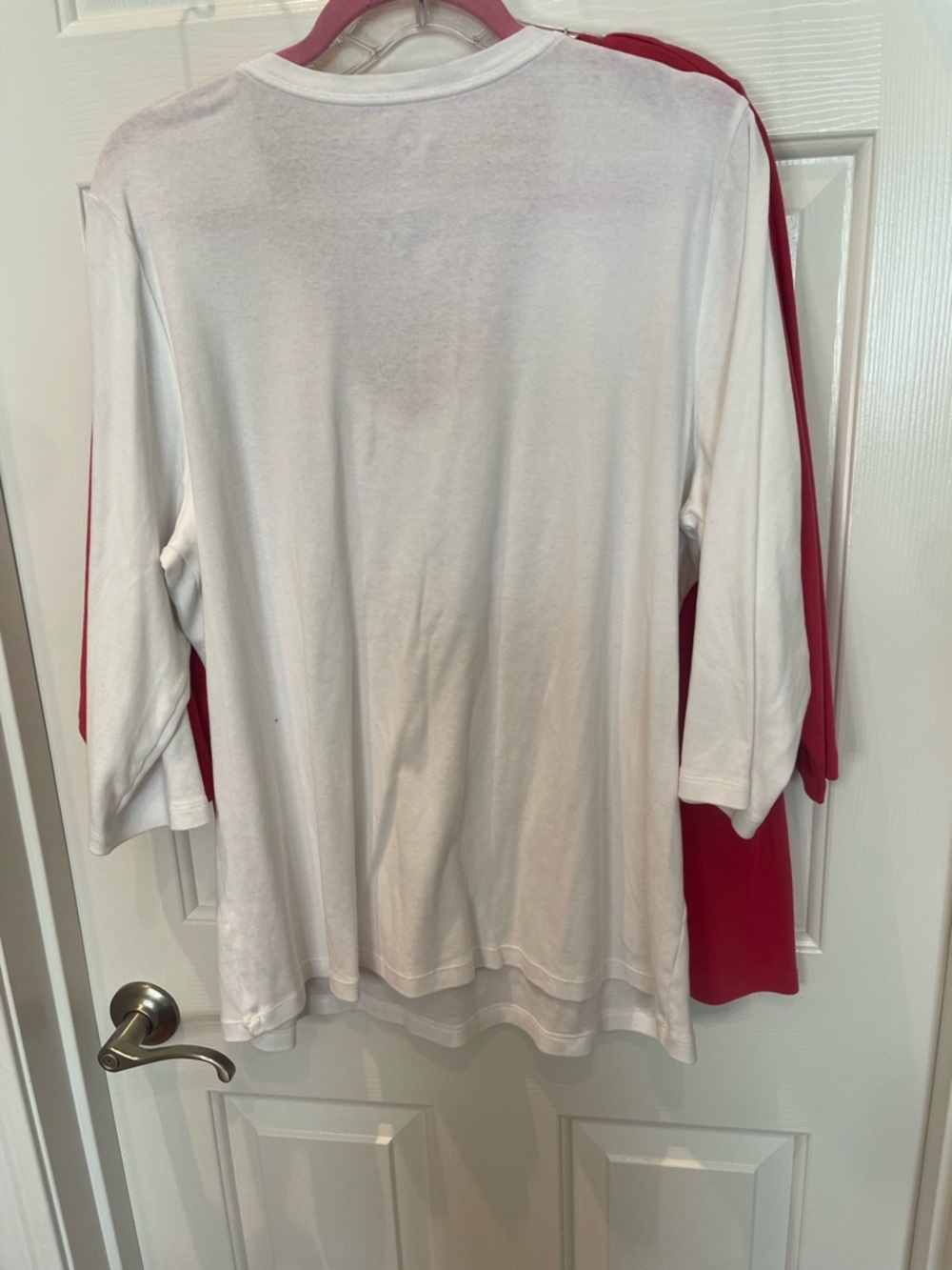 Set of Two - St. John's Bay V-Neck Three Quarter Sleeve Tees in White and Red 1X - Picture 10 of 10
